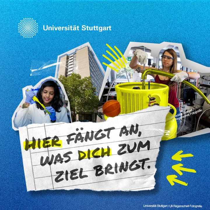 Carousel-Creative der Universität Stuttgart mit Studienansprache und Campus-Collage.